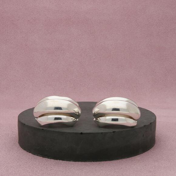 sterling silver & 14k gold post domed omega-back earrings - Picture 1 of 3